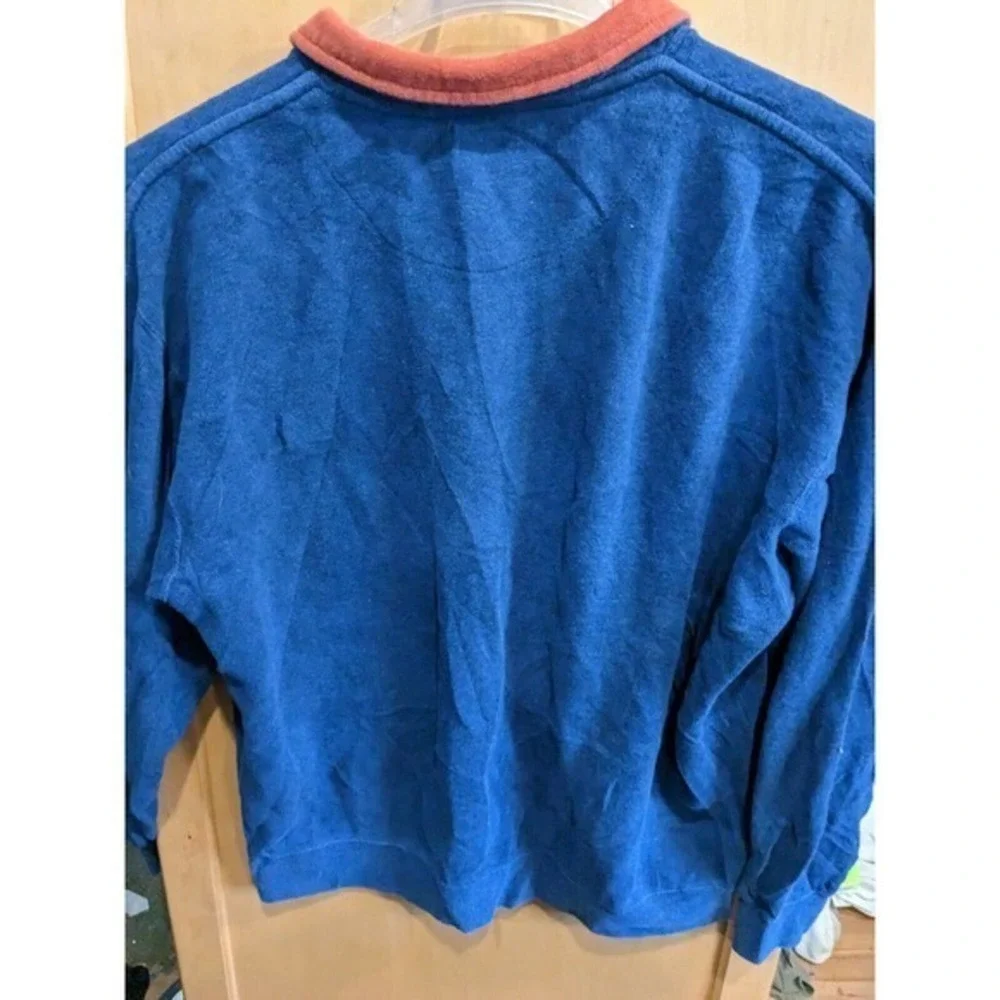 Orvis Mens 1/4 Button Pullover Casual Blue /Orange Sweatshirt‎ Sz L cotton